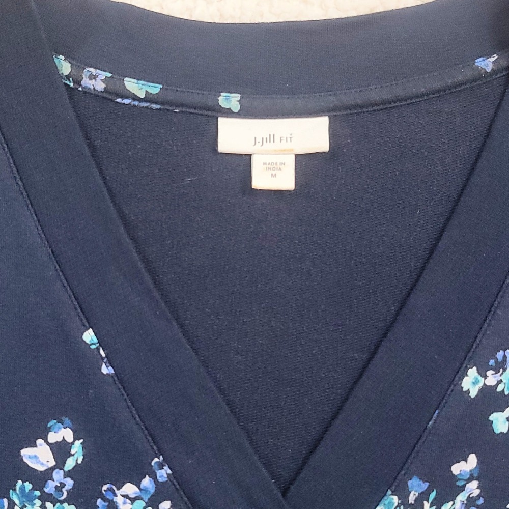 J. Jill Fit Dress Womens Med Blue Floral V-Neck Short Sleeve French Terry Pocket - Picture 3 of 8